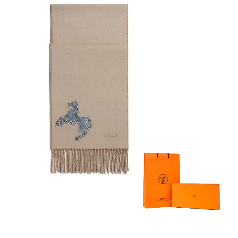 

Кашемировые вязаные шарфы для мужчин меловой/светло-коричневый HERMES, белый/светло-коричневый