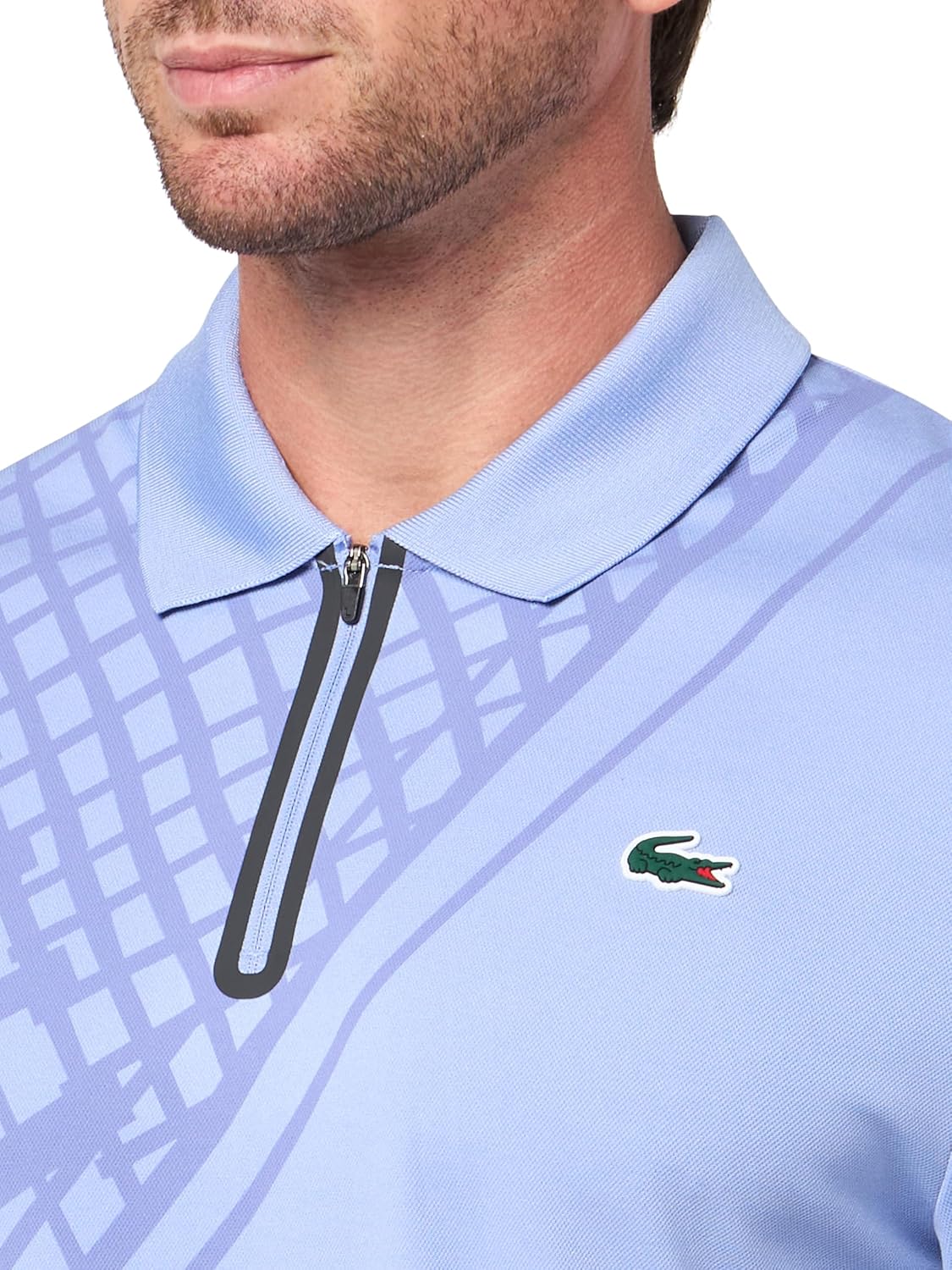 Lacoste мужская спортивная футболка поло Ultra-Dry Printed Slim Fit Tennis, Delphinium — фото 3