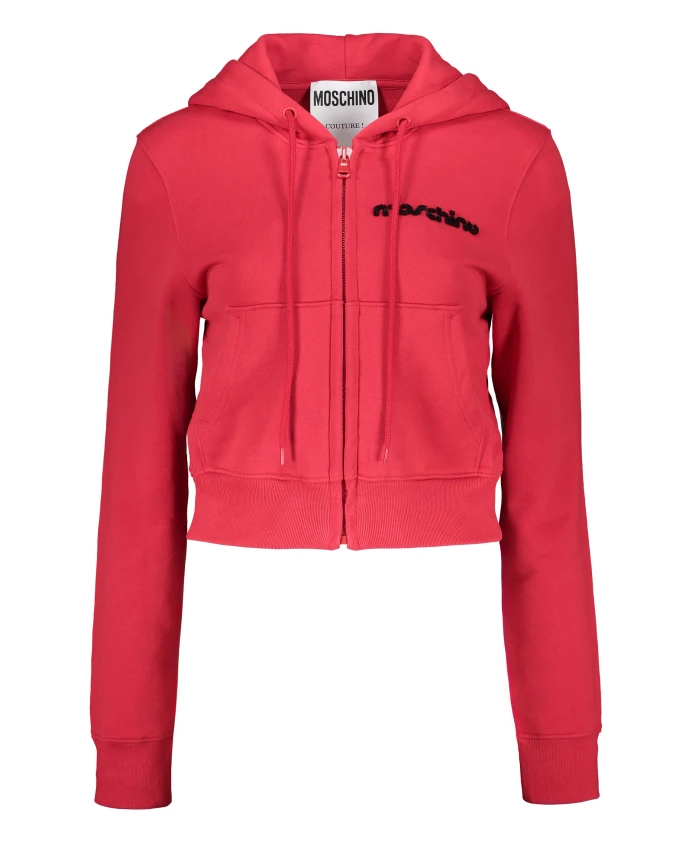 

Короткая хлопковая толстовка с капюшоном и логотипом. Moschino, красный