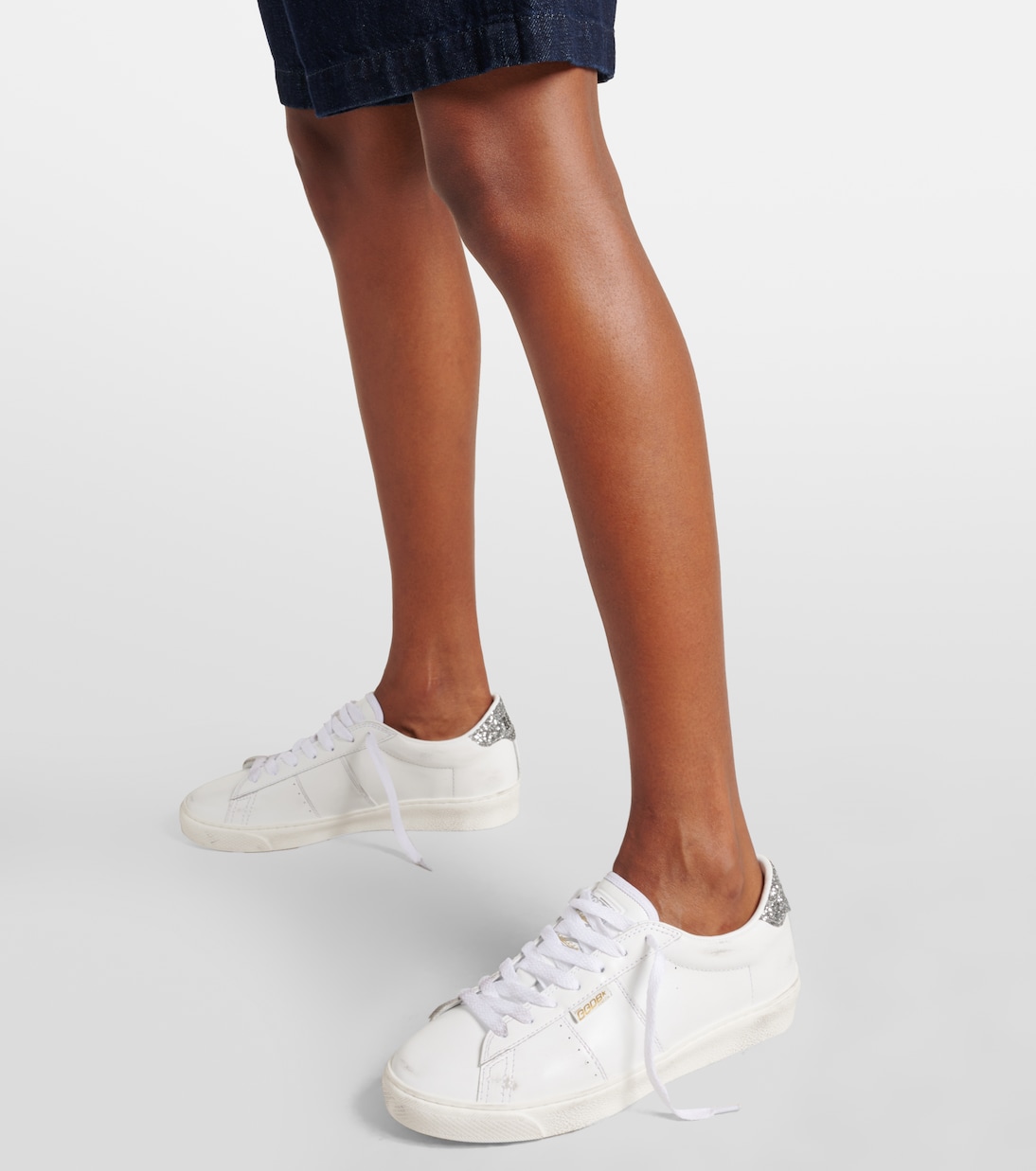 Кроссовки Matchstar из блестящей кожи с глиттером Golden Goose, Optic White/Silver — фото 4