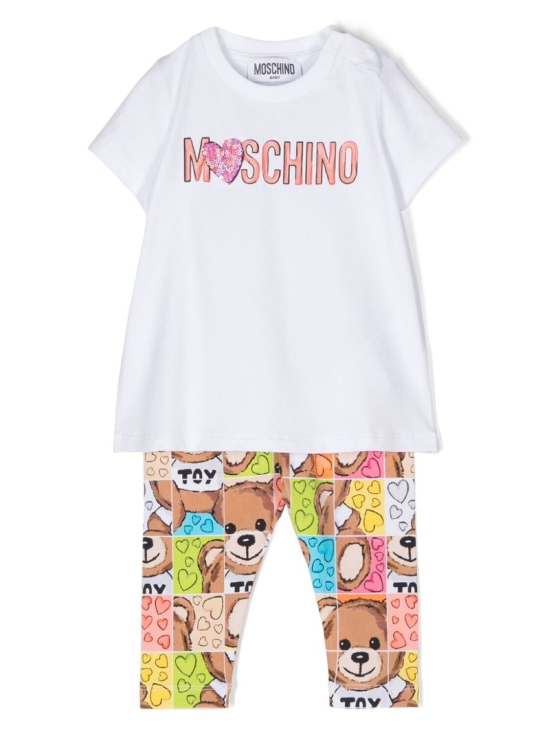 

Moschino Kids комплект из топа и блумеров с принтом Teddy Bear, белый