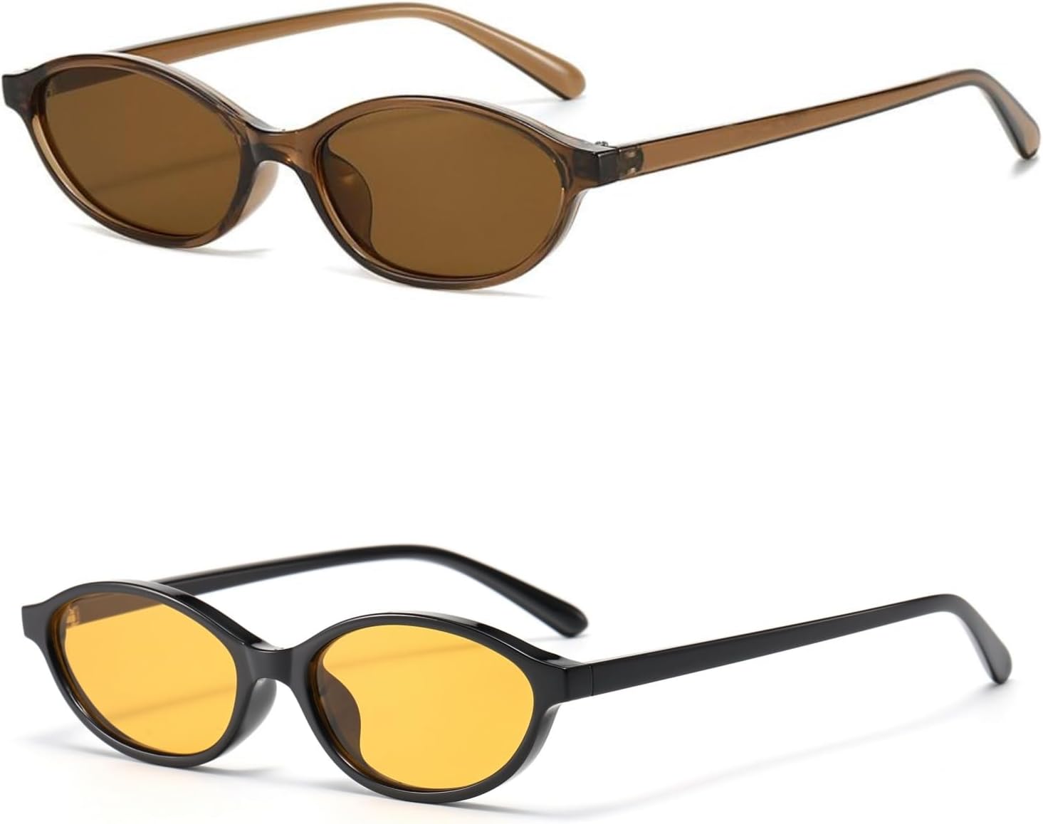 

Ретро-солнцезащитные очки овальной формы для женщин и мужчин, модные маленькие овальные солнцезащитные очки в стиле 90-х, защита от УФ-излучения UV400 WDZAYXC, Black/Orange+brown