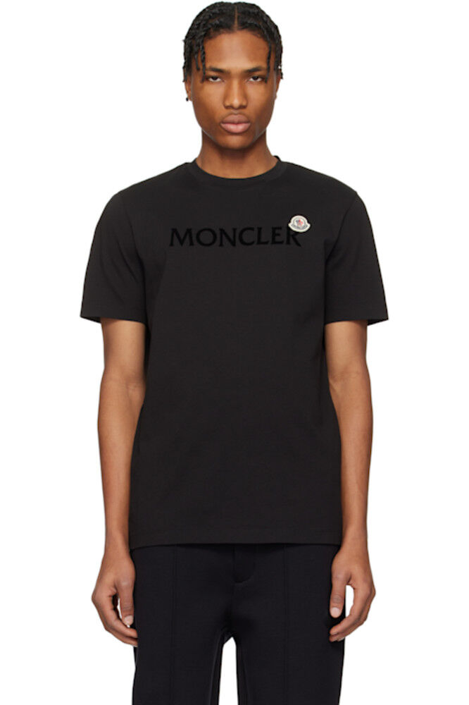 

Черная хлопковая футболка с флокированным логотипом Moncler