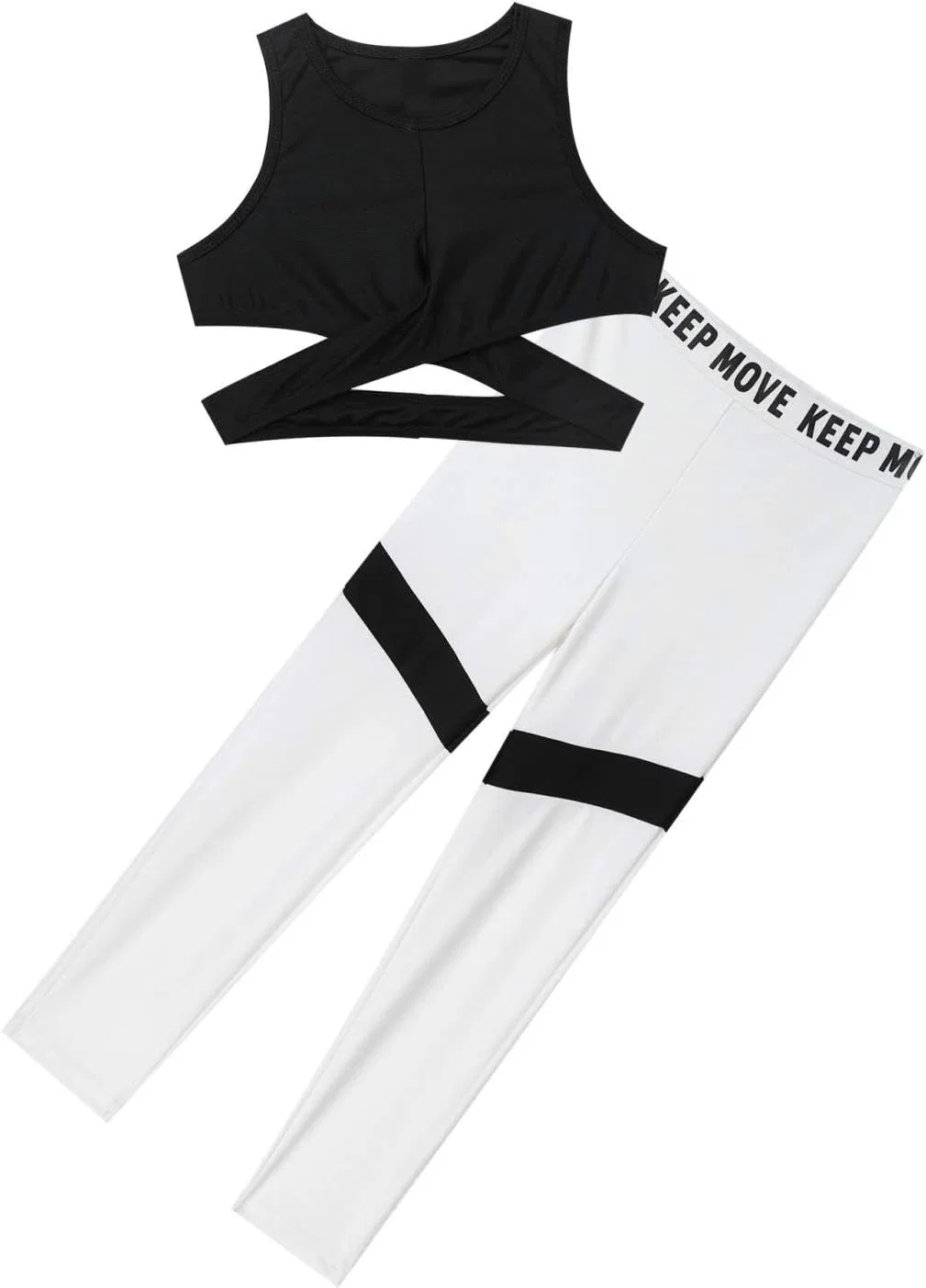 Детский спортивный костюм для йоги Mufeng, топ и леггинсы, Racer Back Black — фото 3