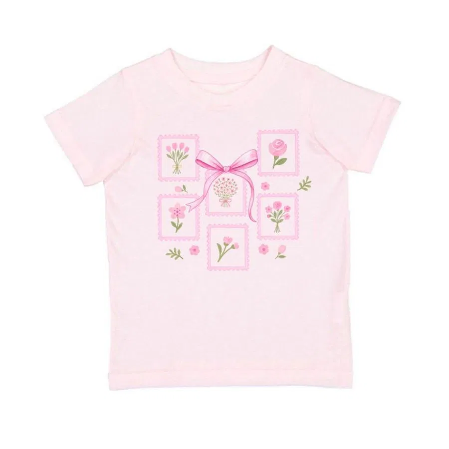 Детская футболка с коротким рукавом и бантом в виде букета для девочек Sweet Wink, розовый