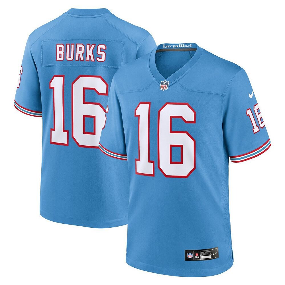 

Мужская джерси Nike Treylon Burks голубого цвета Tennessee Titans Oilers Throwback Alternate Game Player, цвет Ttn Light