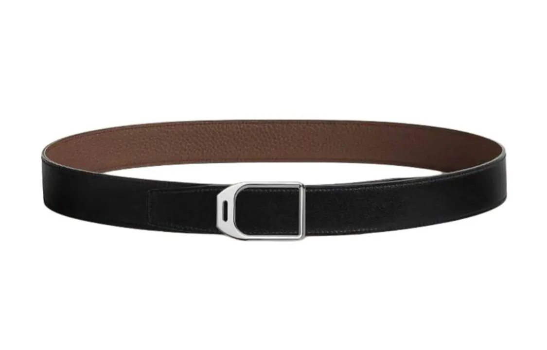 

Двусторонний кожаный ремень мужской коричневый/черный ширина 3,2 см HERMES