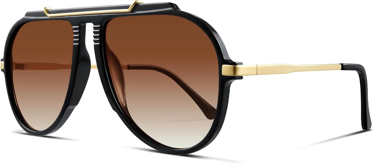 

Большие солнцезащитные очки-авиаторы для женщин и мужчин, золотистые металлические солнцезащитные очки в стиле ретро 70-х годов FURISHQI, 9971 Black Gradtea