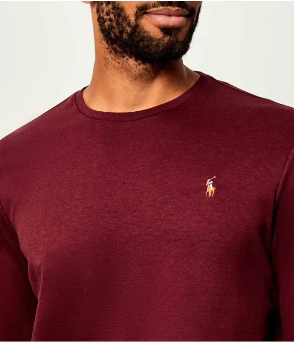 Лонгслив custom slim fit Polo Ralph Lauren, бордовый — фото 4