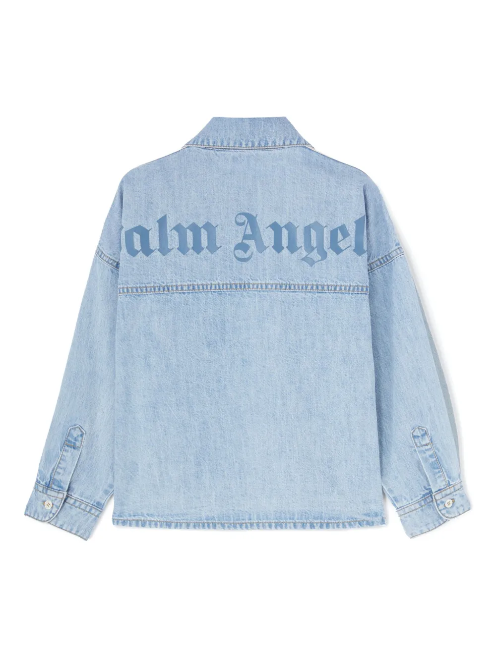 Рубашка из ткани шамбре с логотипом Palm Angels Kids, синий — фото 2