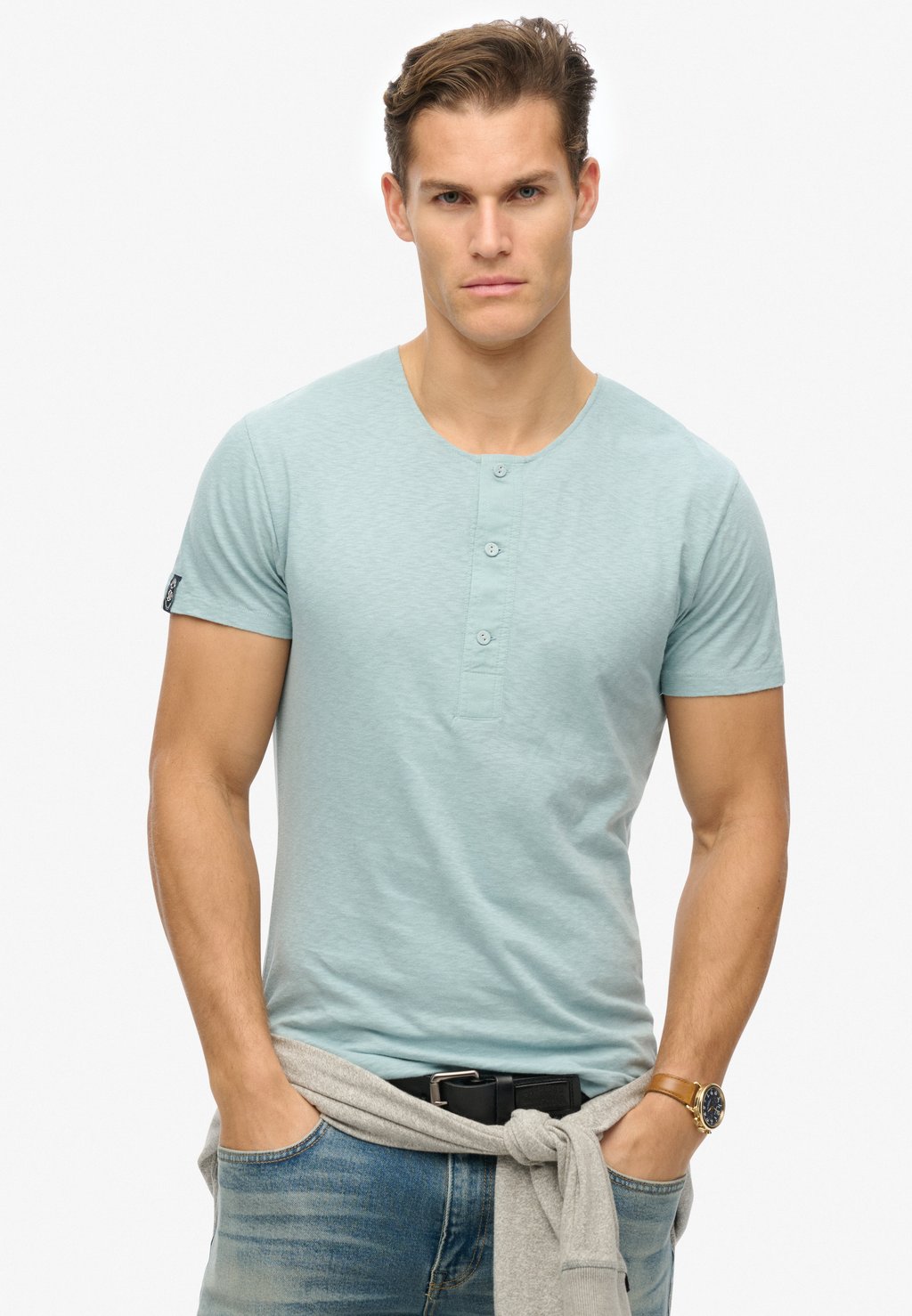 

Базовая футболка THE MERCHANT STORE - SHORT SLEEVE GRANDAD Superdry, светло-голубой