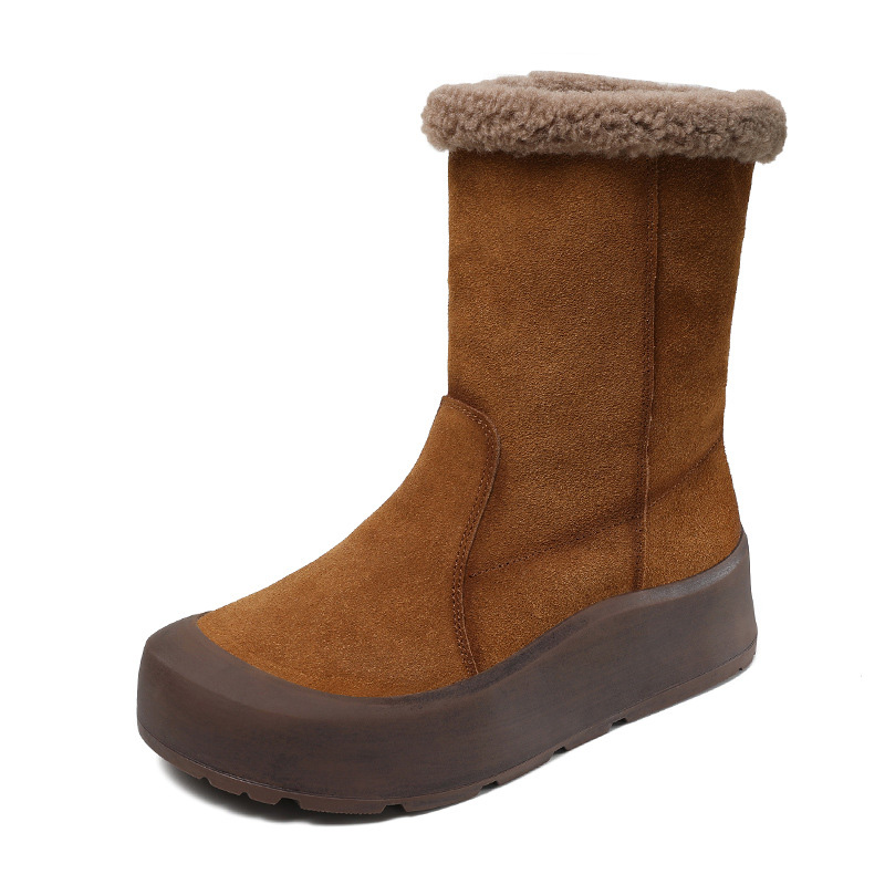Ботинки Warm Height Increasing Wear-Resistant Slip-Resistant Short Mid-Calf Snow Boots Women's Devanro, Earth Yellow