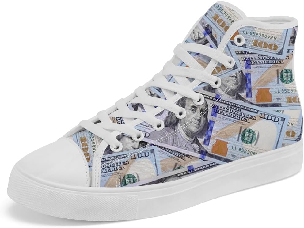 

Высокие кеды из холста с долларовым принтом для мужчин и женщин, высокие кроссовки на шнуровке, повседневная обувь, подарок для него и нее Chebing, синий