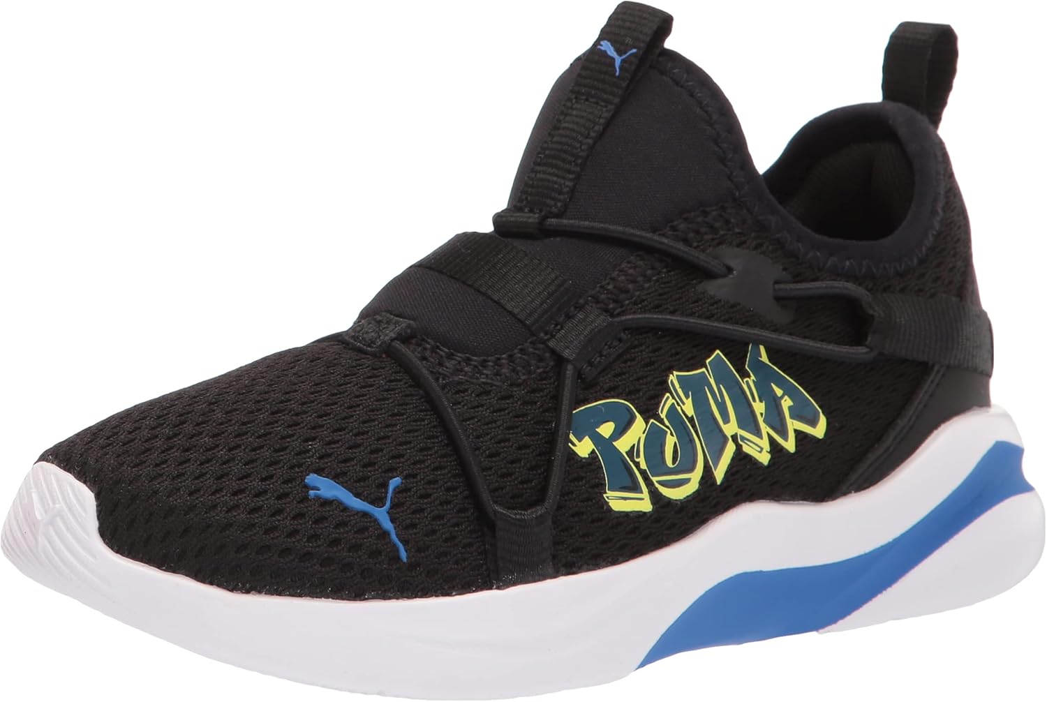 Кроссовки PUMA для мальчиков Rift Slip On с принтом по всей поверхности, черный/синий/желтый
