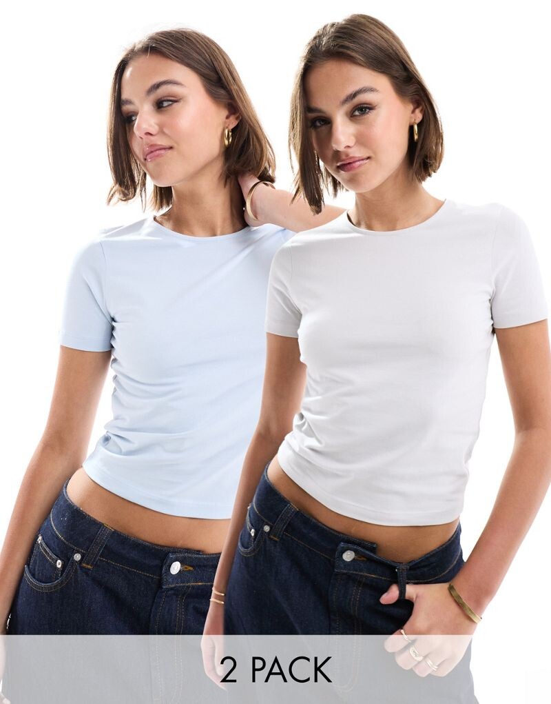 

ASOS DESIGN – комплект из 2 коротких приталенных футболок серого и синего цветов