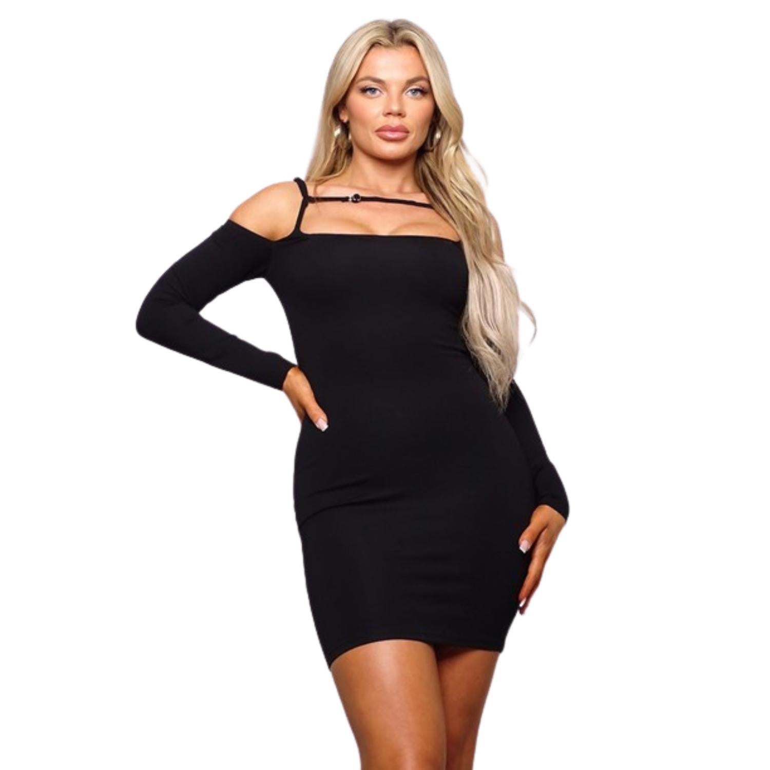 

Мини-платье с длинными рукавами и манжетами спереди FASHNZFAB, черный
