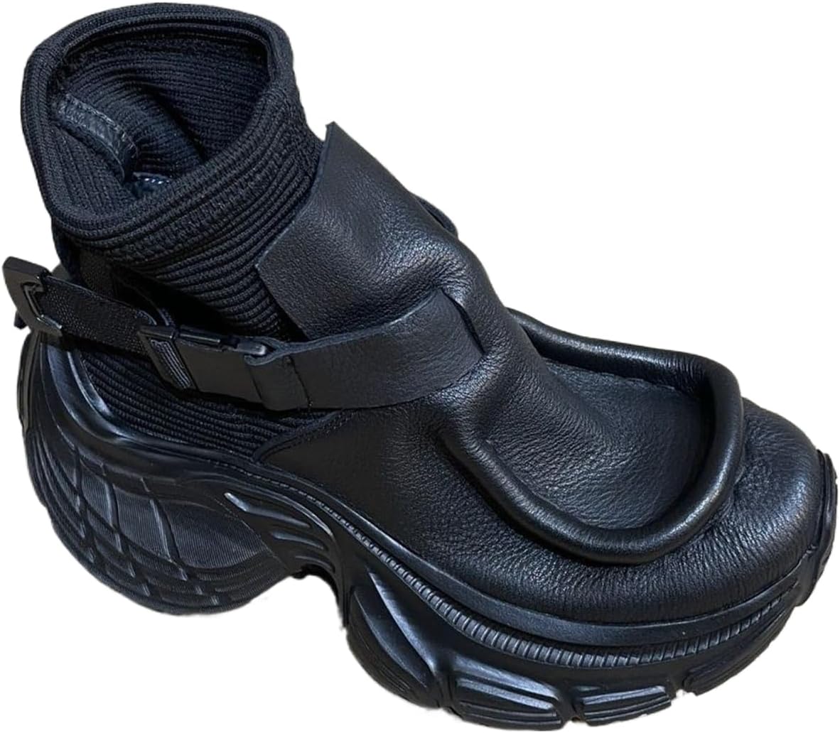 

Мужские модные высокие кеды из кожи с пряжкой, классический большой круглый носок, платформа, удобные, противоскользящие, ретро, повседневная обувь для работы, улицы и вечеринок Qklmwes, черный