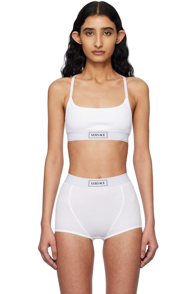 

90S винтажный логотип ребристый бра Versace Underwear, белый