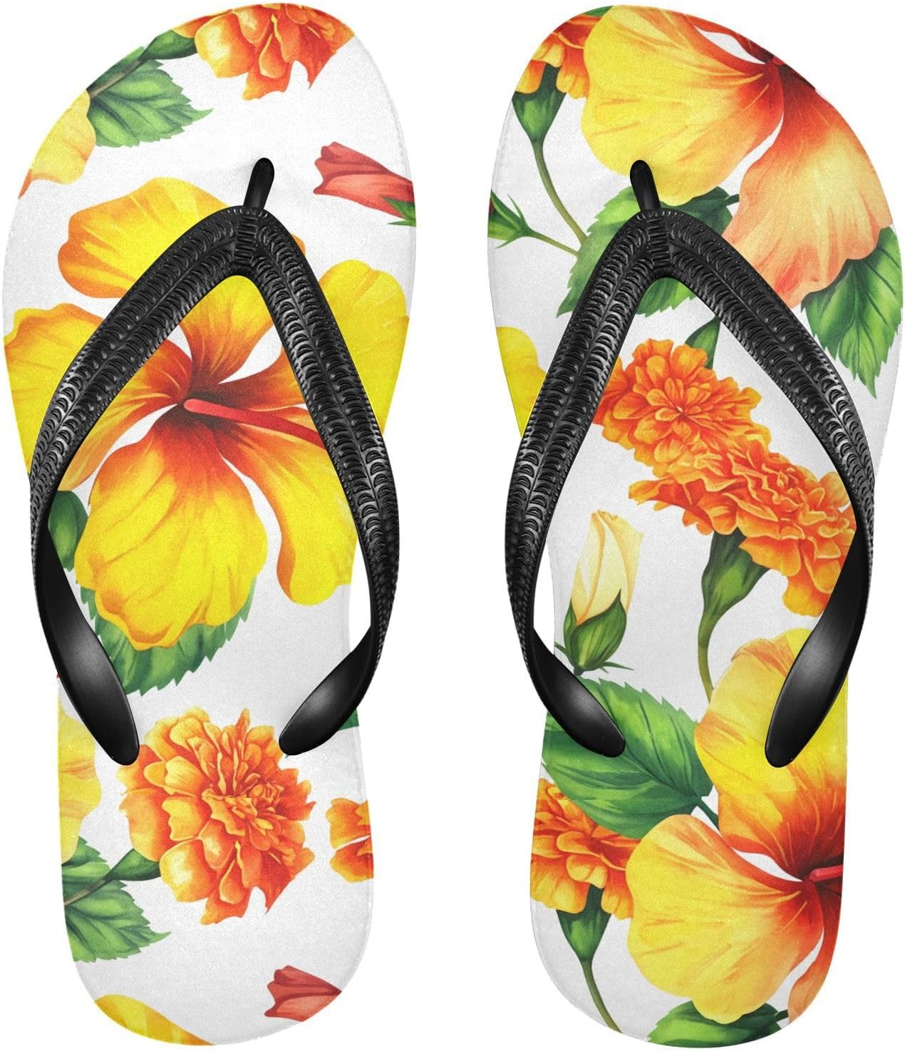 

Вьетнамки с рисунком гибискуса и бархатцев, белые пляжные шлепанцы, резиновые нескользящие летние тапочки для мужчин и женщин, для прогулок Sinestour