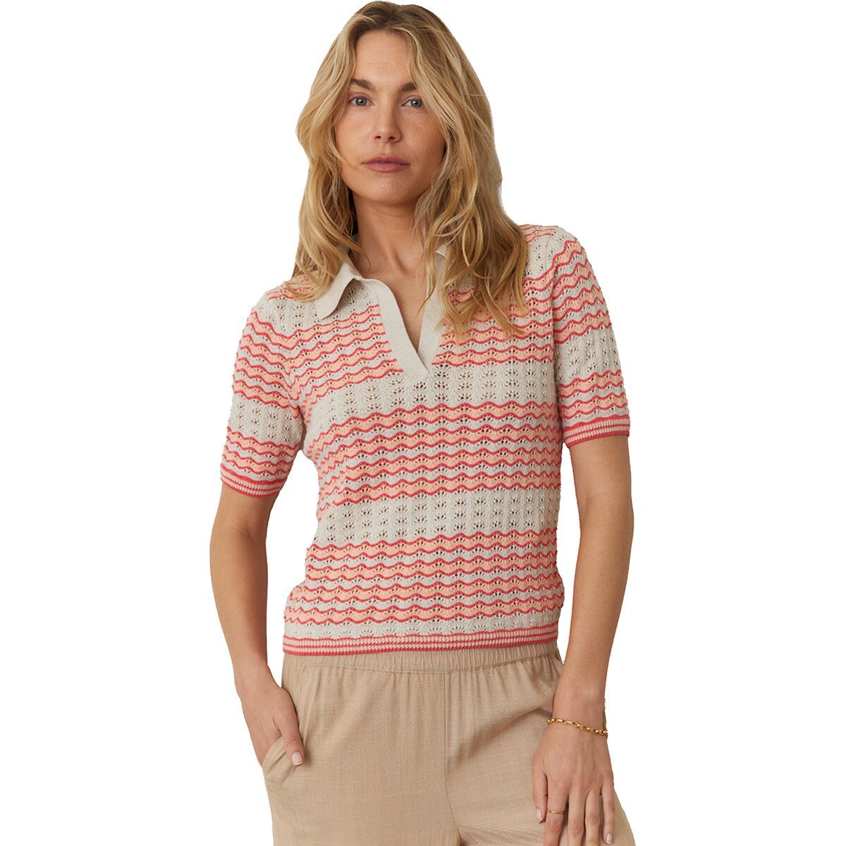 

Свитер поло в полоску Spencer Marine Layer, цвет pink sand stripe