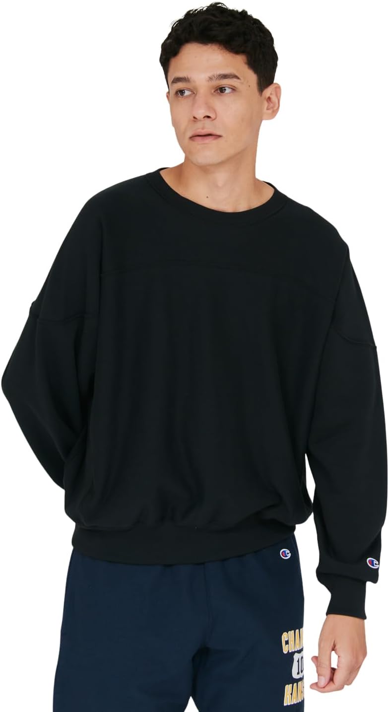 

Мужская толстовка Champion C3-D003, с длинным рукавом, для дома, топ, круглый вырез, 100% хлопок, свободный крой, технология REVERSE WEAVE(R), черный