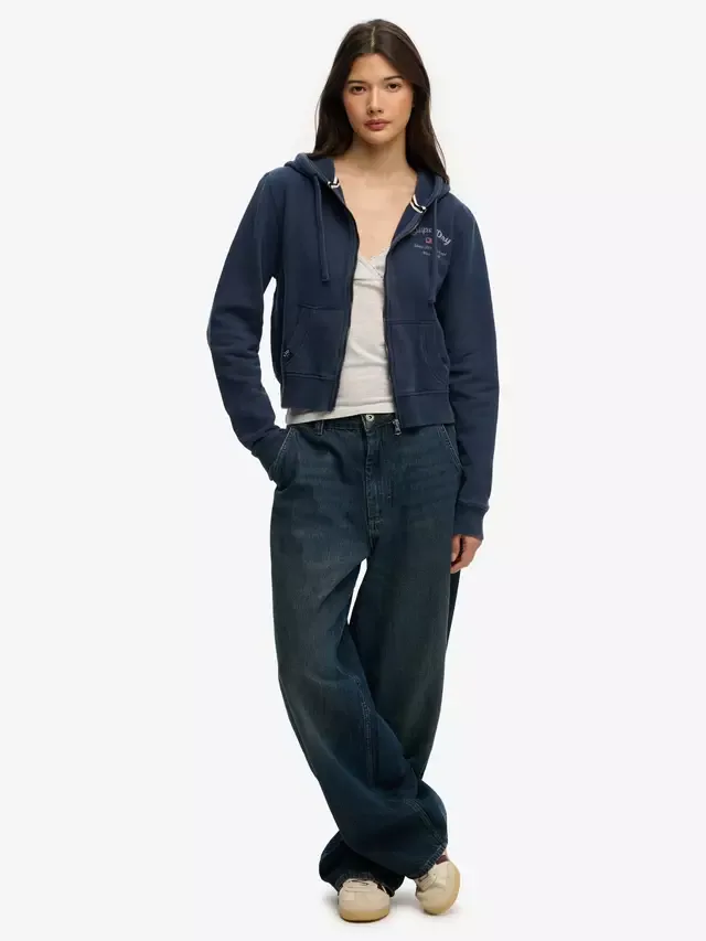 Укороченная толстовка на молнии Athletic Essentials, цвет Lauren, темно-синий Superdry — фото 3