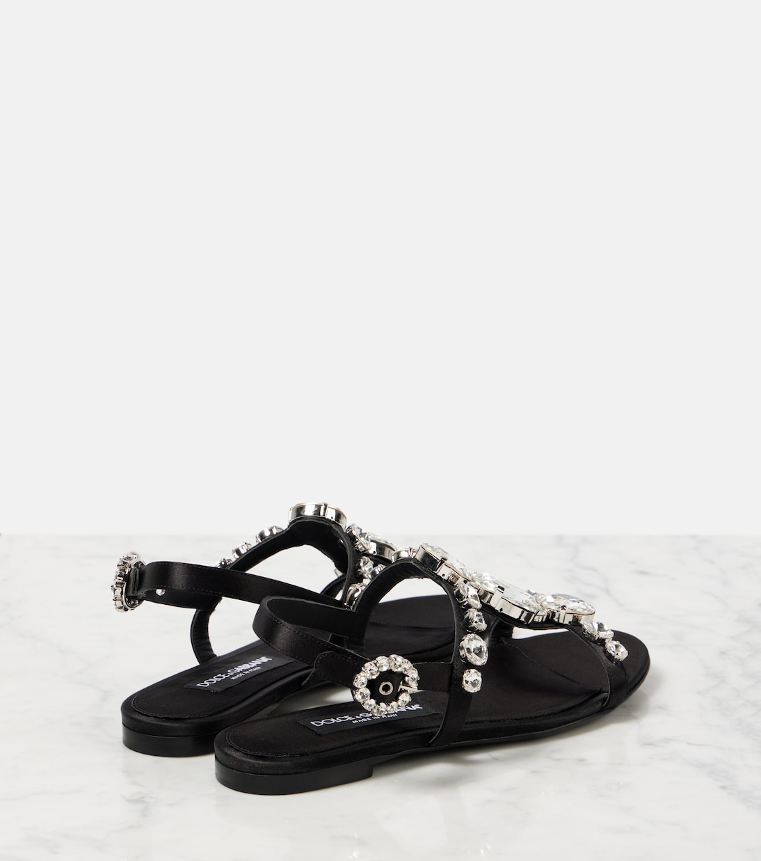 Бианка декорированные атласные сандалии Dolce&Gabbana, Nero/Crystal — фото 2
