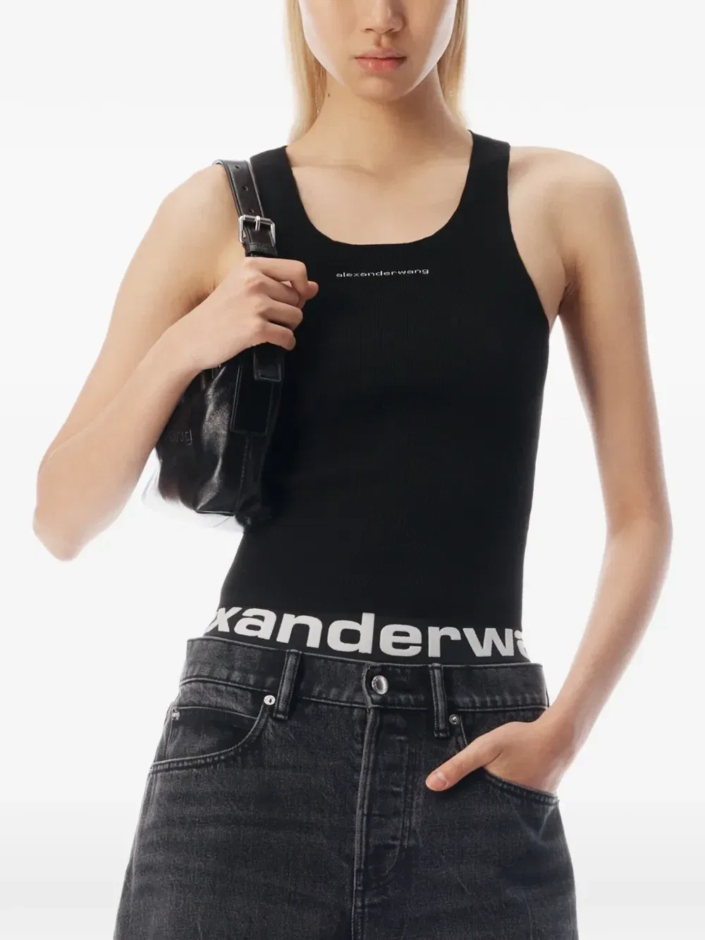 Мини-шорты с логотипом на поясе и обрезанными краями Alexander Wang, серый — фото 2