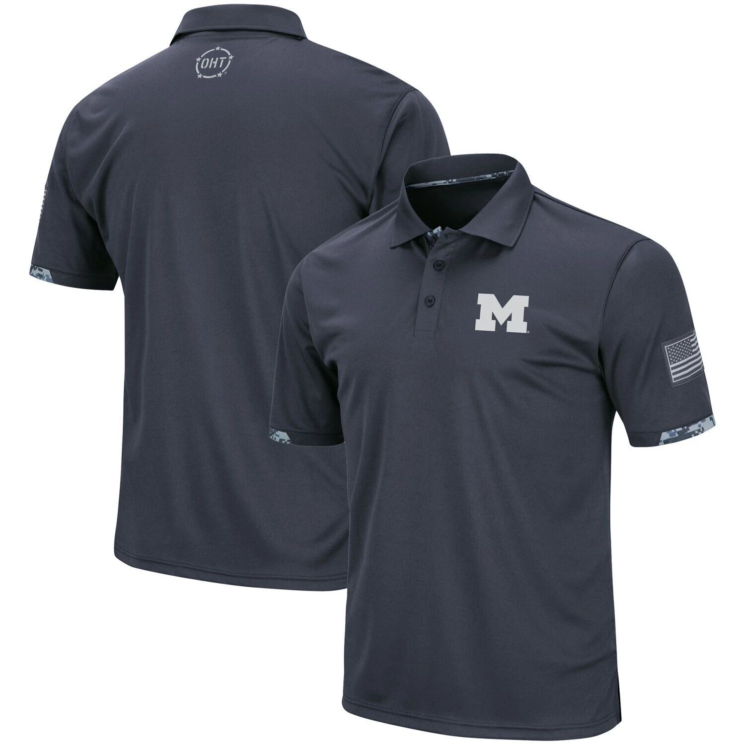 

Мужская темно-серая футболка-поло с камуфляжным принтом Michigan Wolverines Big & Tall OHT Military Appreciation Digital Camo Colosseum