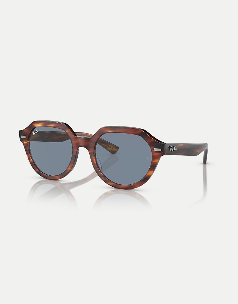 

Солнцезащитные очки Ray-Ban Gina квадратной формы в темно-коричневую полоску с синими линзами