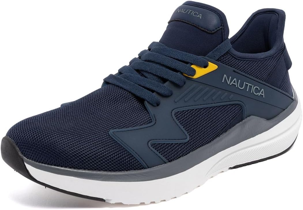 

Мужские легкие кроссовки Nautica для повседневной носки с шнуровкой - верх из дышащего трикотажа и искусственной кожи, амортизирующая стелька и резиновая подошва, удобные обувь для ходьбы на весь день - Theodoor, темно-синий