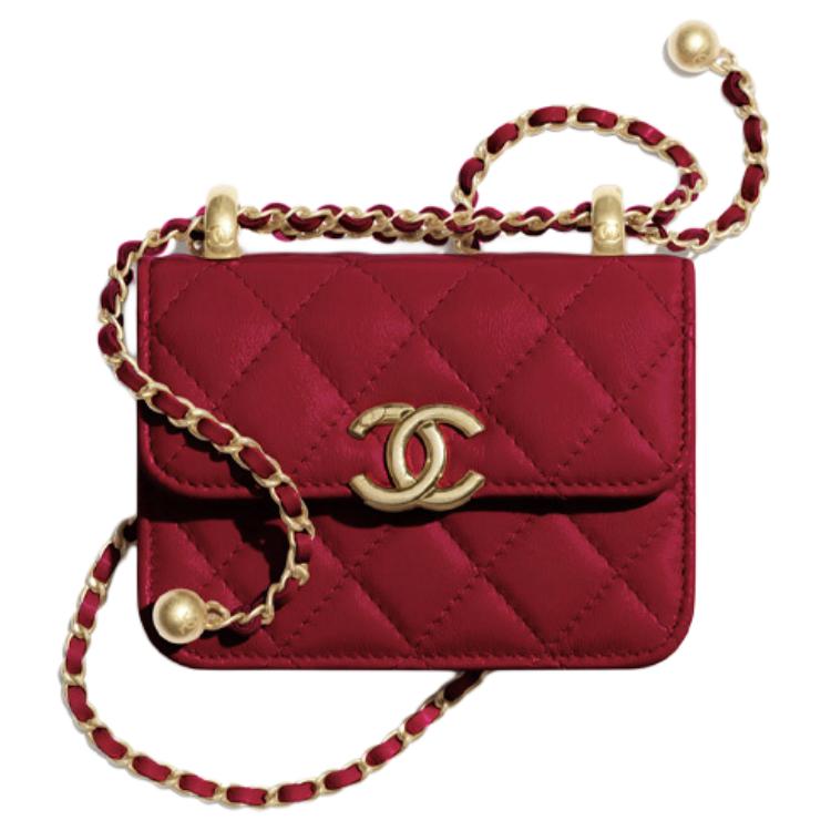 

CHANEL Сумки через плечо WOC Small Gold Ball из телячьей кожи, маленькие, женские, бордового цвета