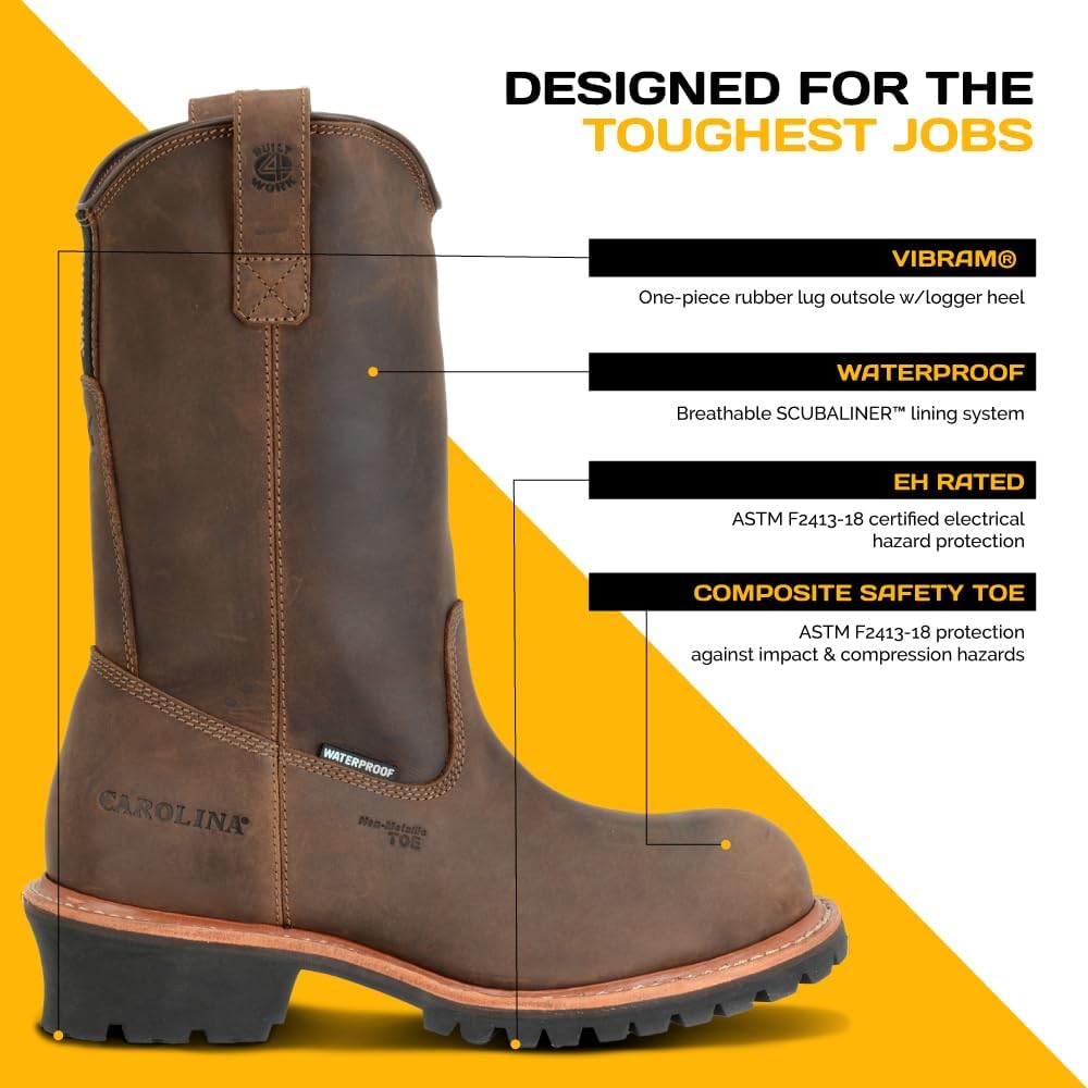 Мужские сапоги Carolina Boots Well X 12 с водонепроницаемым носком и ранчо-высокой стойкой, долговечная кожа темного цвета для тяжелой работы — фото 3