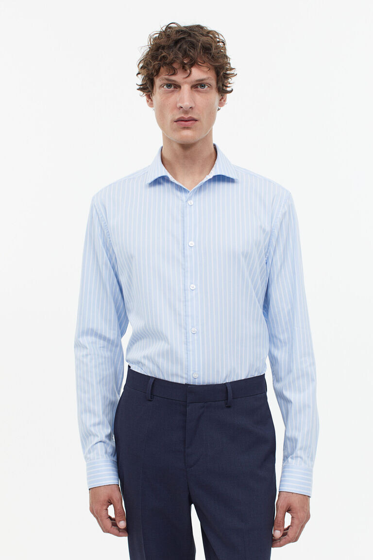 

Рубашка slim fit из хлопка премиум-класса H&M, синий