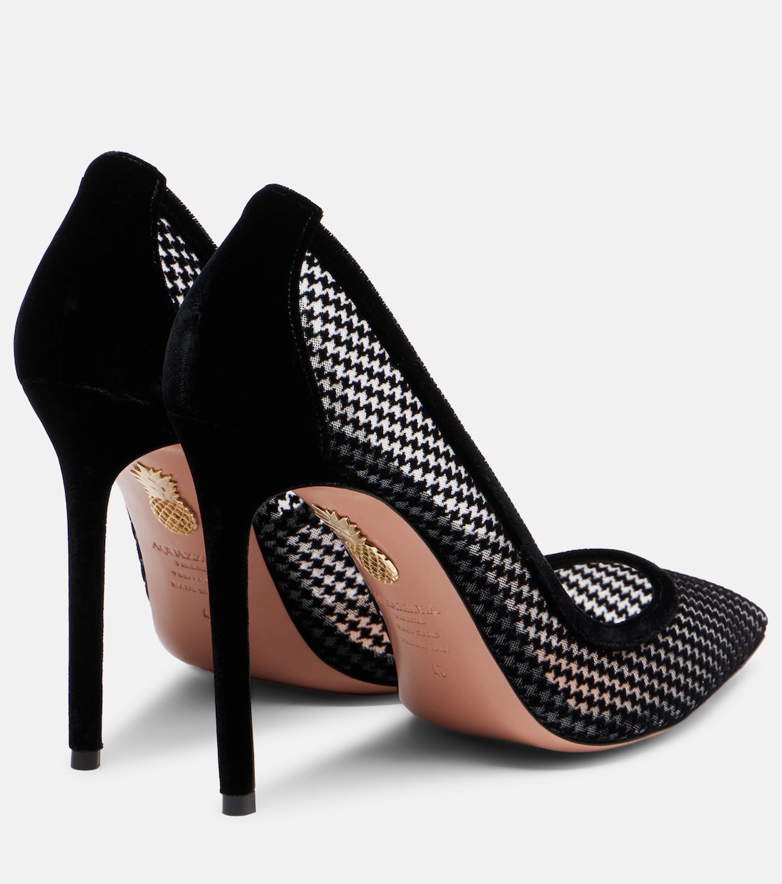 Бархатные туфли Nude 105 с узором гусиная лапка Aquazzura, черный — фото 2
