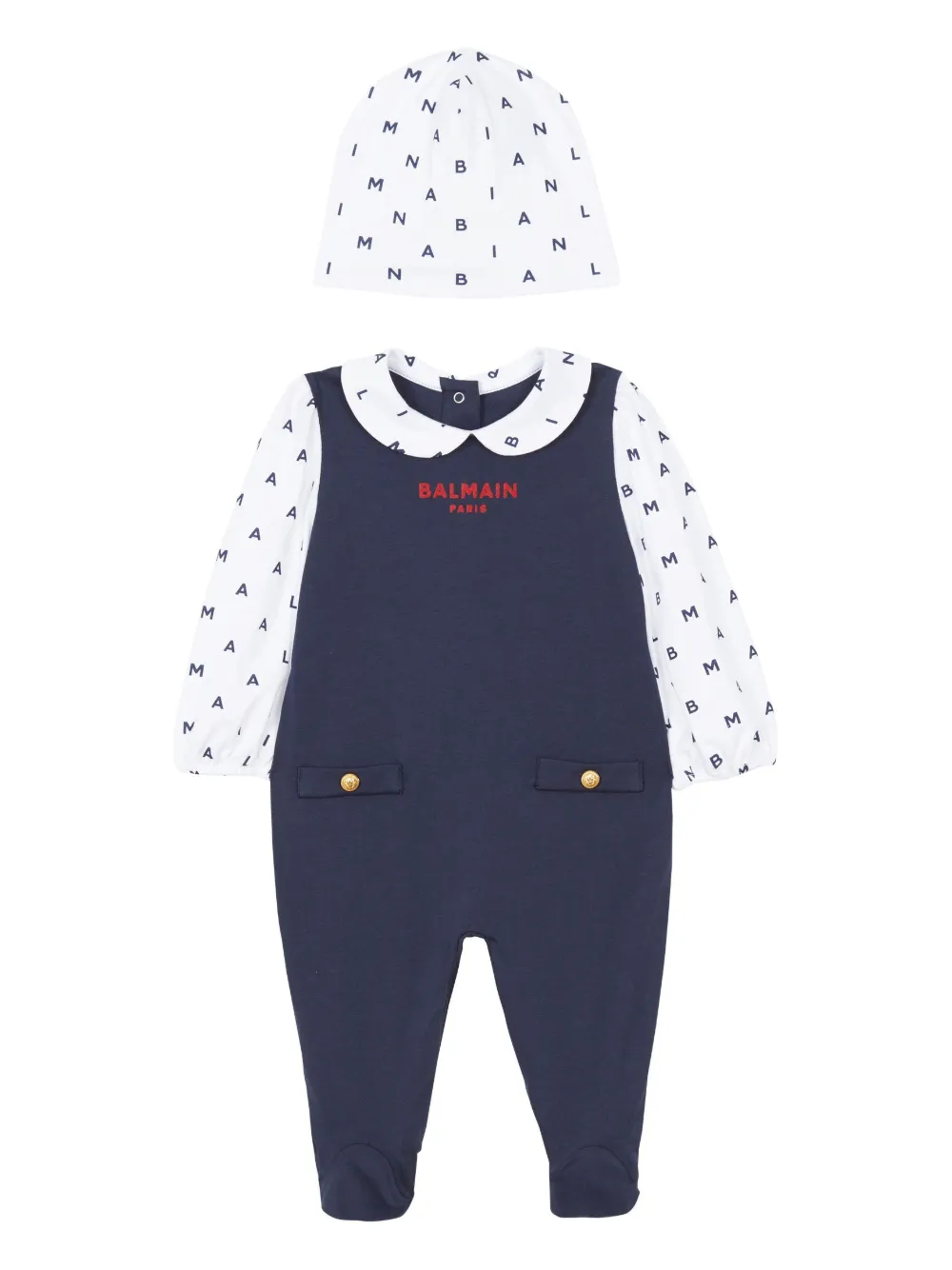 Комплект из шапки бини и пижамы с принтом Letters Balmain Kids, синий