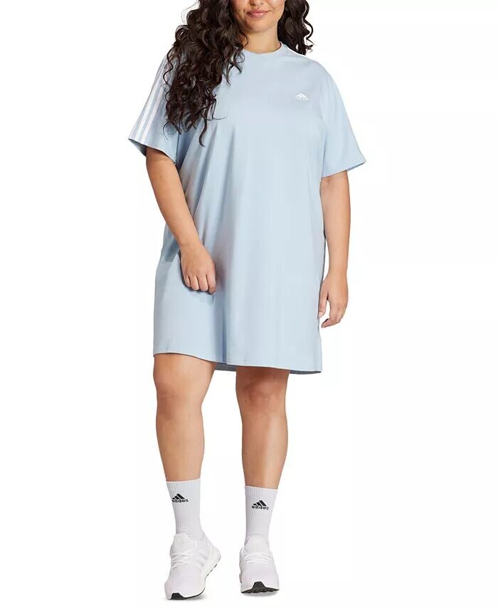 

Платье-футболка с 3 полосками Plus Size Essentials для бойфренда adidas, синий