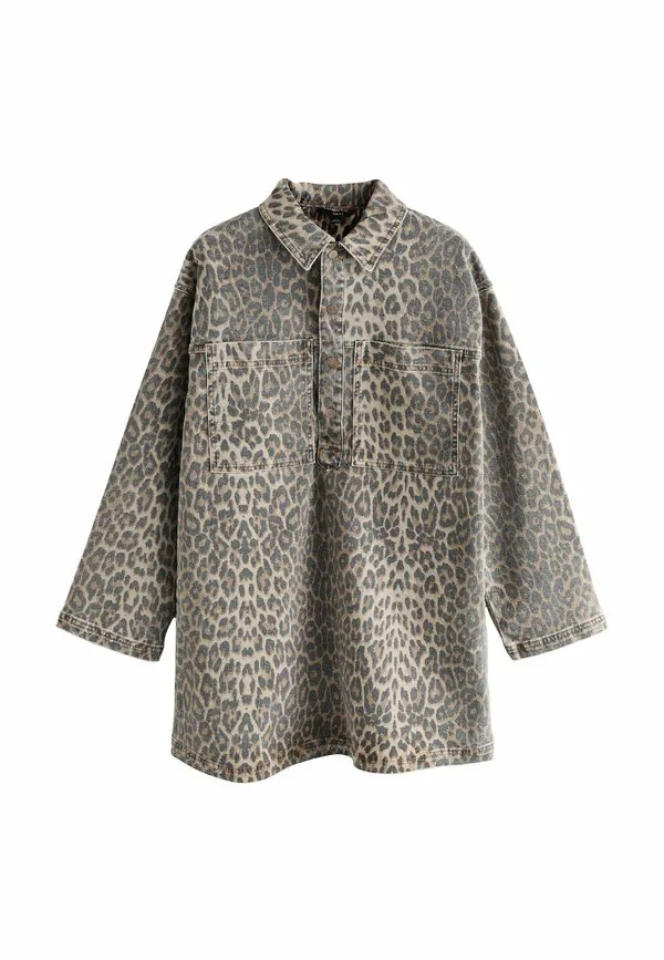Платье из денима в стиле милитари, укороченное Next, Leopard Print