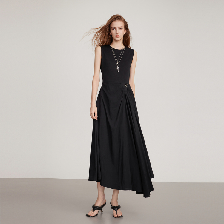 

ELLE Женское черное платье без рукавов с круглым вырезом, средней длины