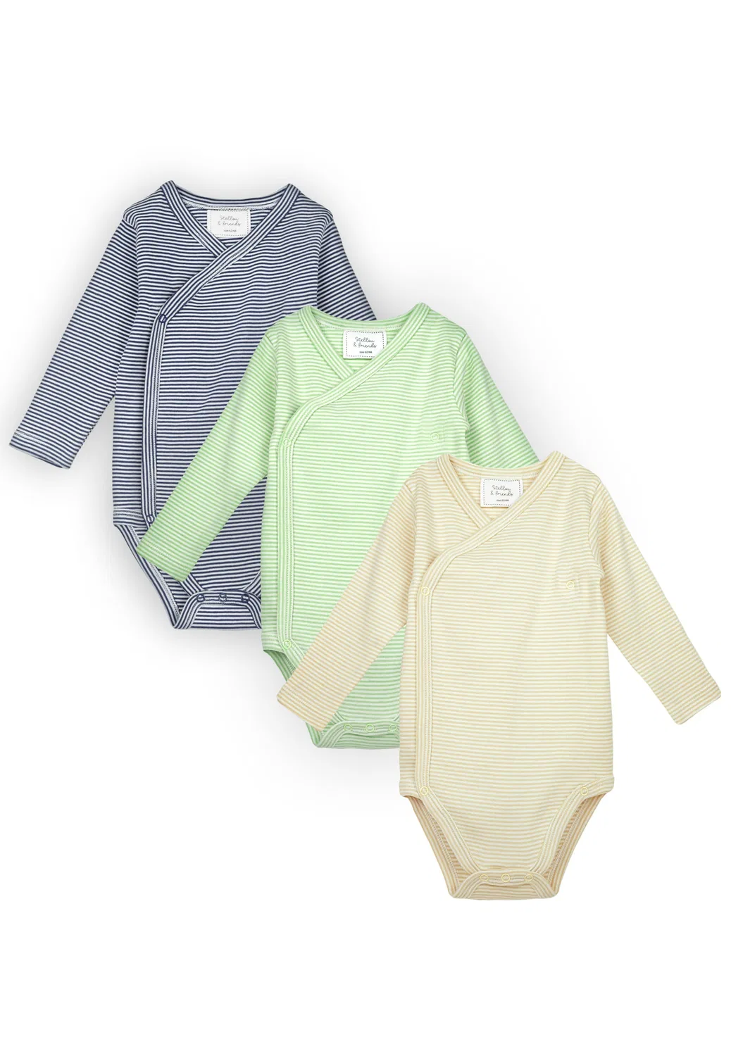 Боди с длинным рукавом, набор из 3, Stellou & friends, black mint beige stripes