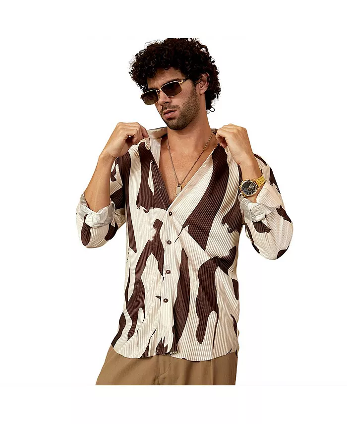 

Мужская рубашка с плиссировкой в шоколадно-коричневых и маргаритково-белых контурных линиях Campus Sutra