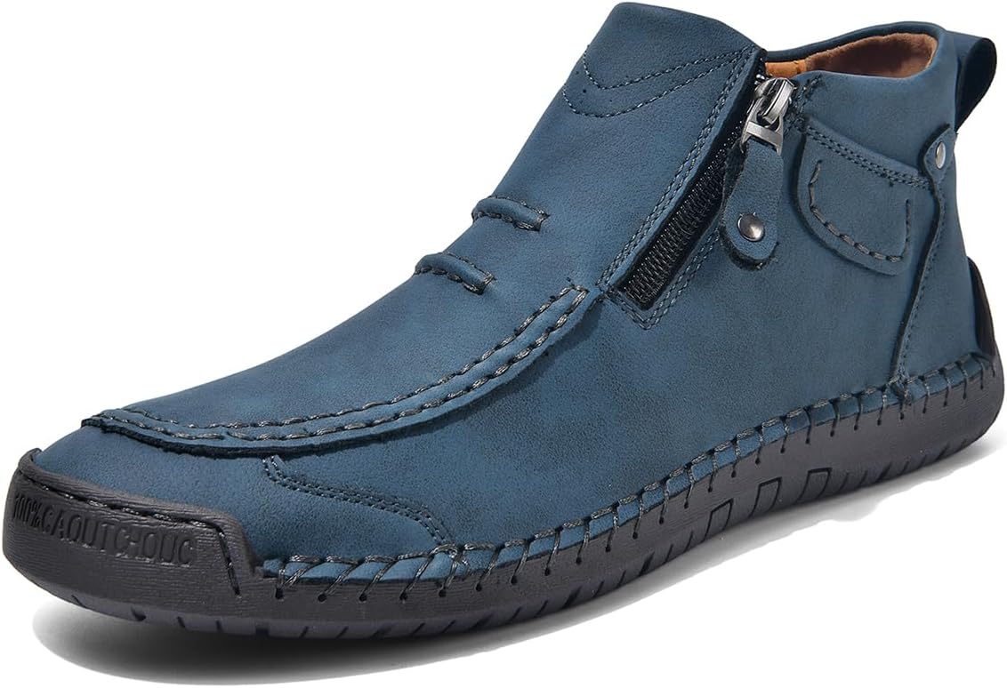 

Мужские повседневные босоножки, мужские кожаные ботинки Чукка на щиколотке, мокасины без шнурков, для ходьбы и вождения Tsuukuie, синий