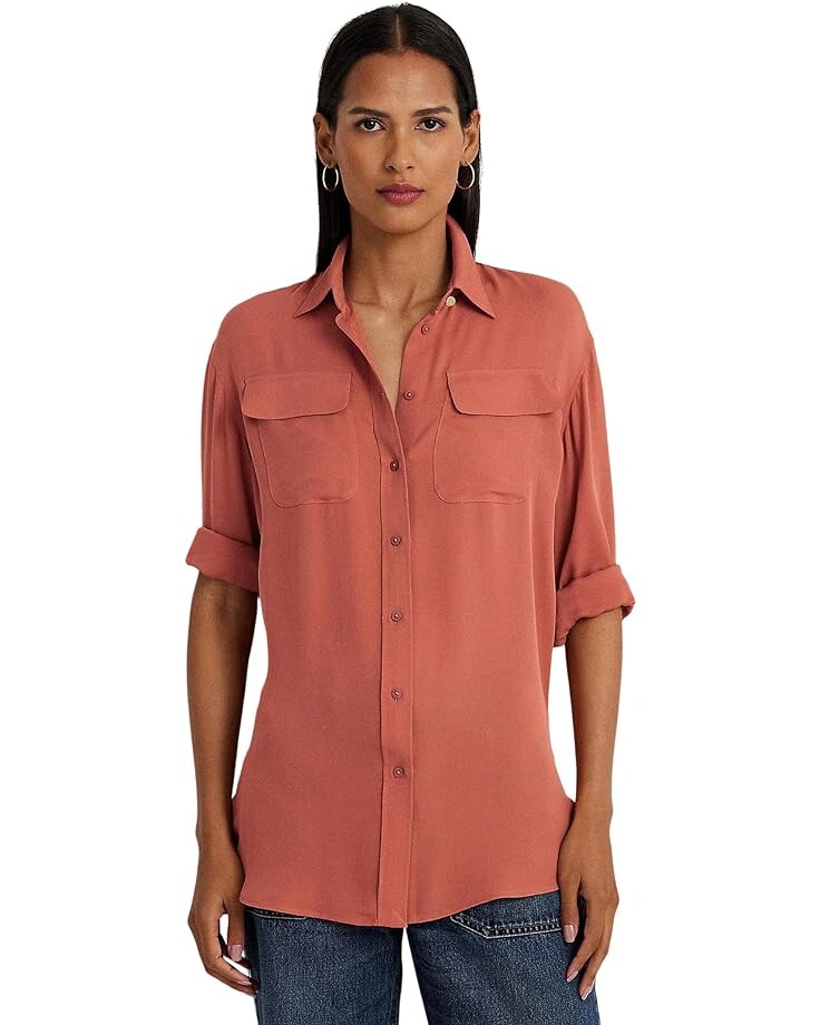 

Рубашка LAUREN Ralph Lauren Crepe de Chine, цвет Pink Mahogany