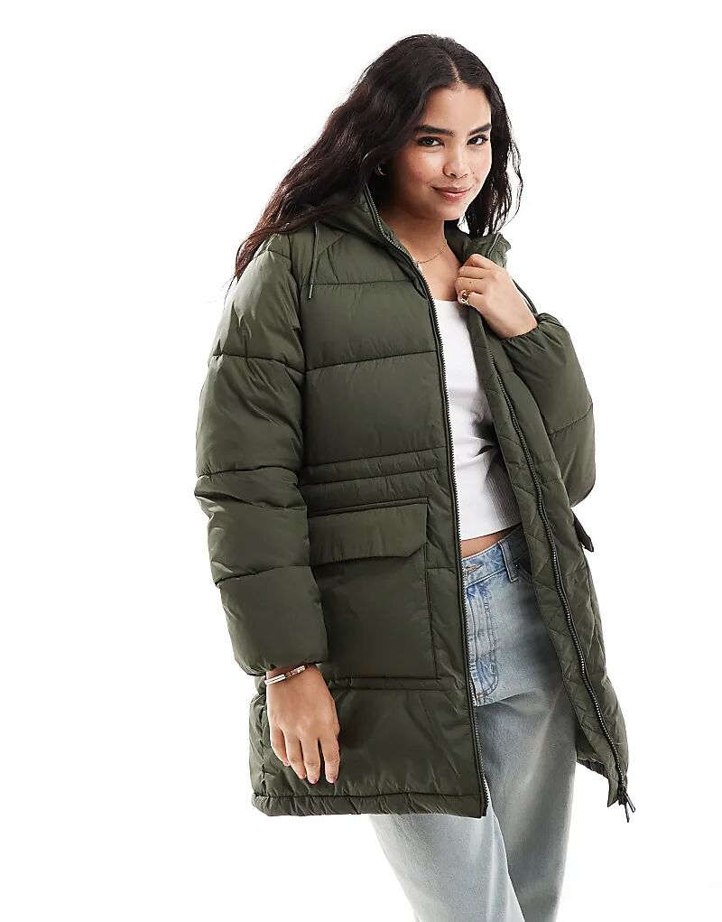 

Длинная куртка-пуховик свободного кроя цвета хаки Tommy Jeans