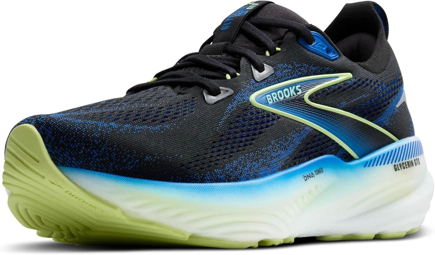 Мужские беговые кроссовки Brooks Glycerin 22 нейтрального цвета, Black Cobalt Neo Yellow