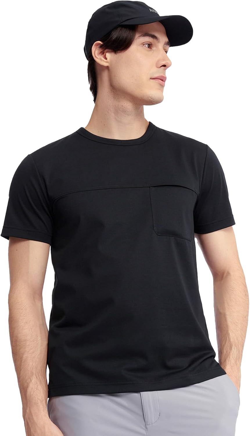 

Мужская футболка AIGLE с коротким рукавом, защитой от УФ-излучения, быстросохнущая, с карманом, черный