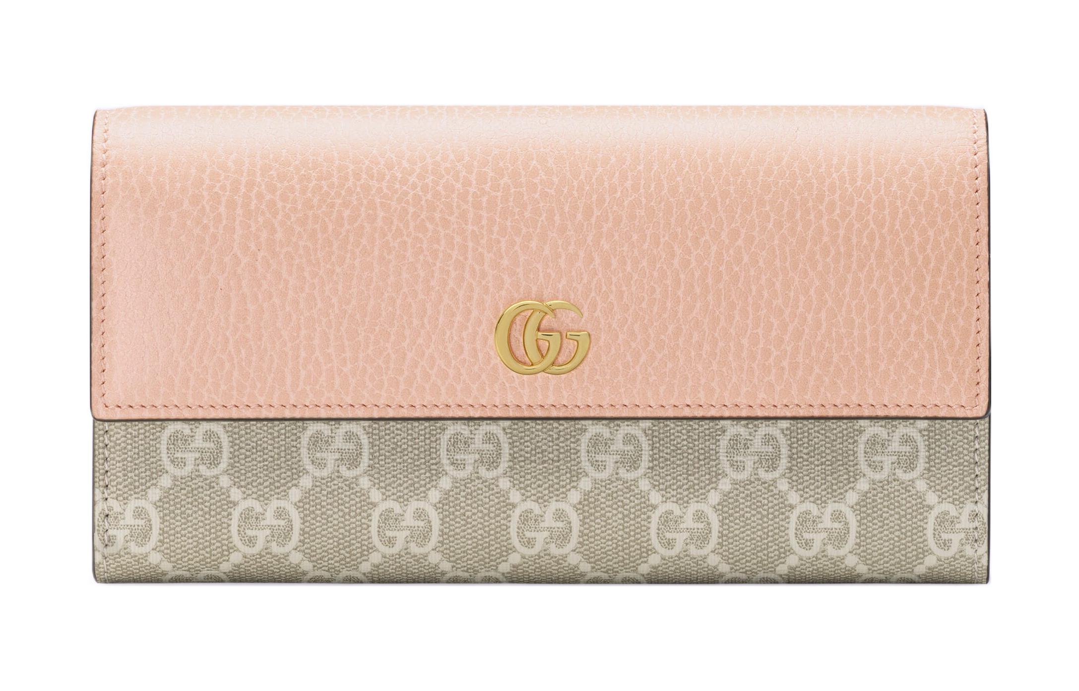 

GUCCI Женский кошелек из кожи с канвасом бежево-розовый