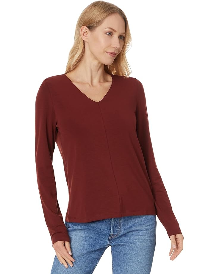 

Топ Eileen Fisher V-Neck Top With Long Sleeve, цвет Redwood