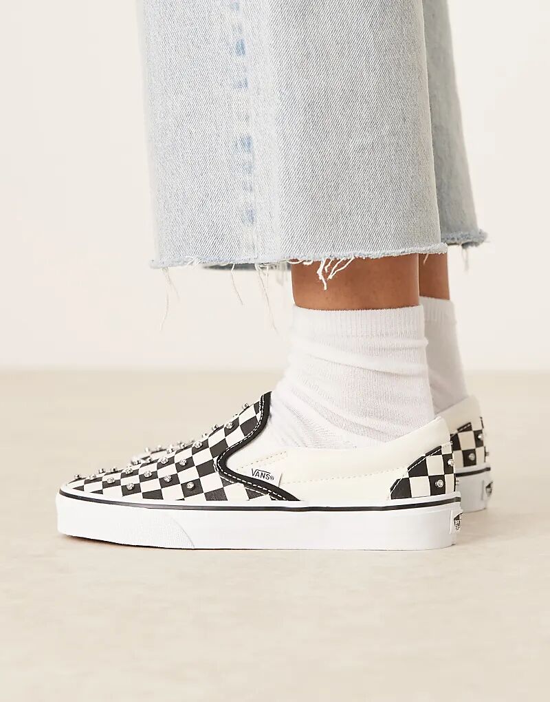 Кроссовки Vans Classic Slip-On черного и белого цветов с отделкой стразами — фото 3