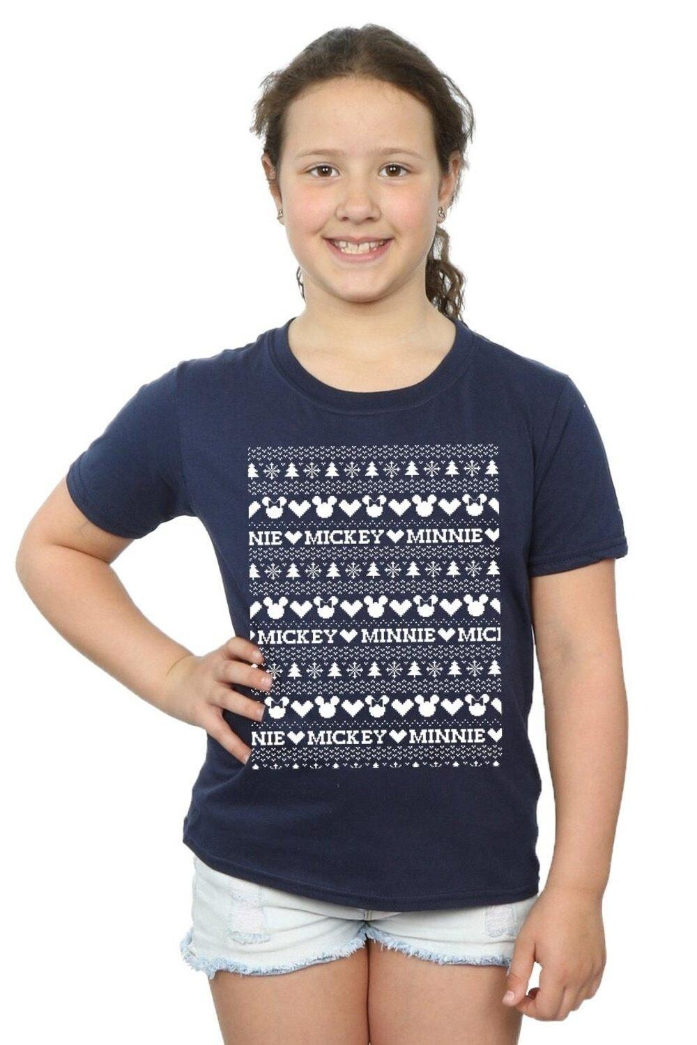 

Хлопковая футболка «Рождественская ярмарка с изображением Микки и Минни» Disney, темно-синий